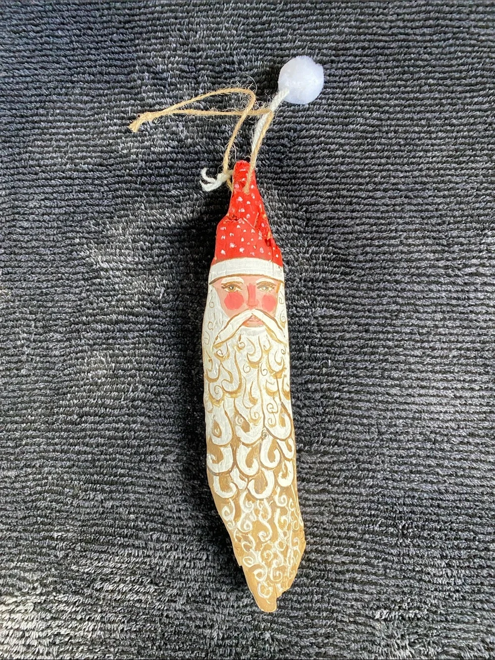 Hand-Painted Red Santa Beard driftwood Ornament - from Lake Superior